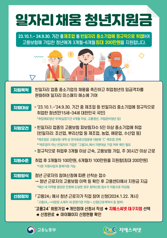 2024년 일자리채움청년지원금 사업